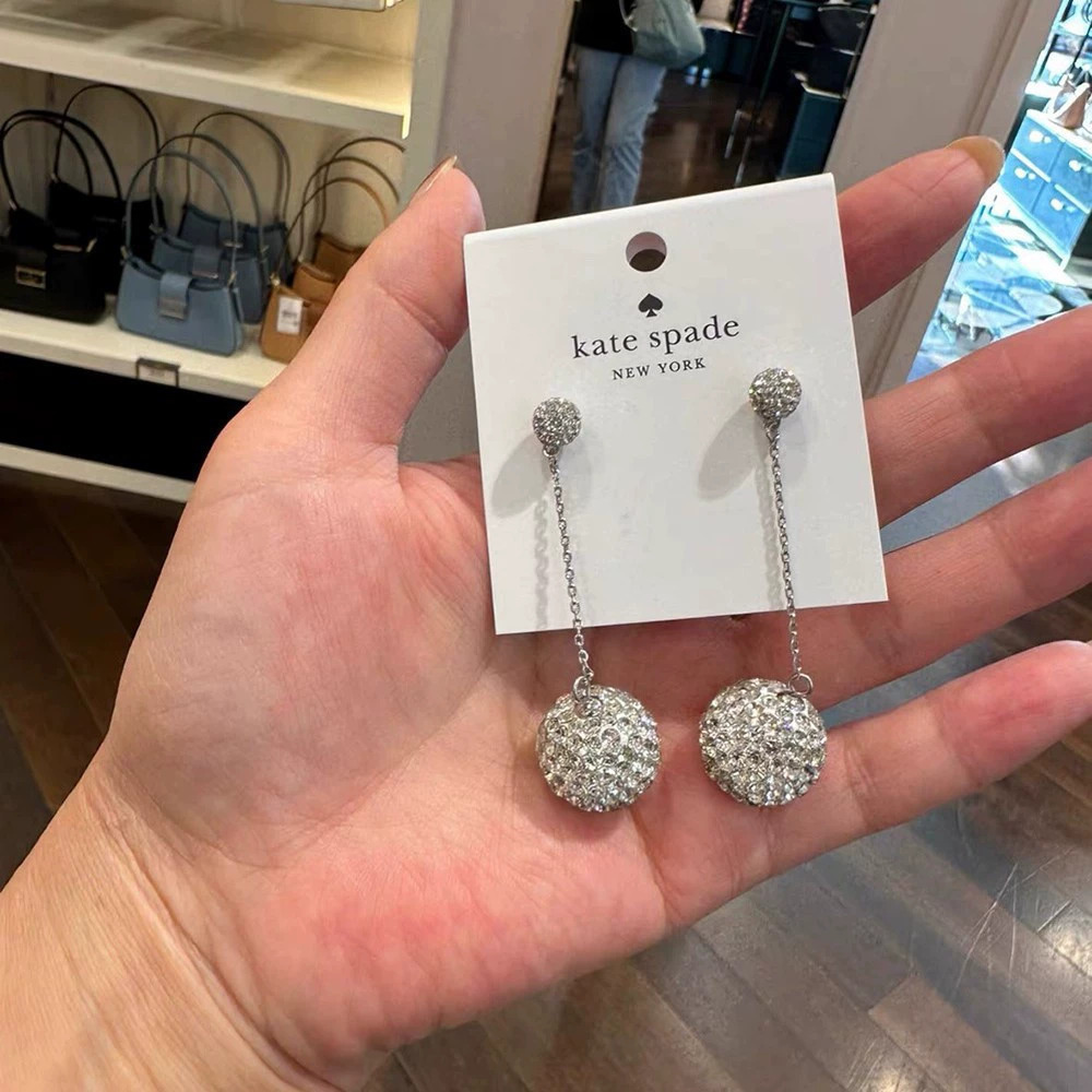 Kate SPADE Shamballa Ball Rhinestone Stud Earrings American Clay Tassel Crystal